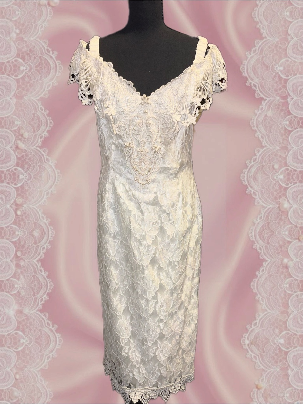 Scott McClintock Ivory Lace Off-Shoulder Midi Dress